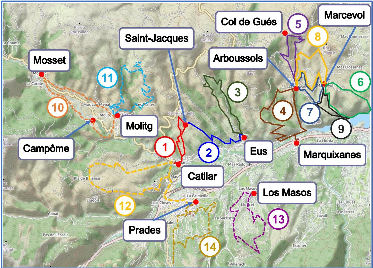 Itinéraires Catllar, Eus et Arboussols carte